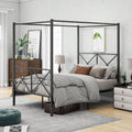 Full Size Canopy Bed Frame with Heavy Duty Metal Headboard, Black