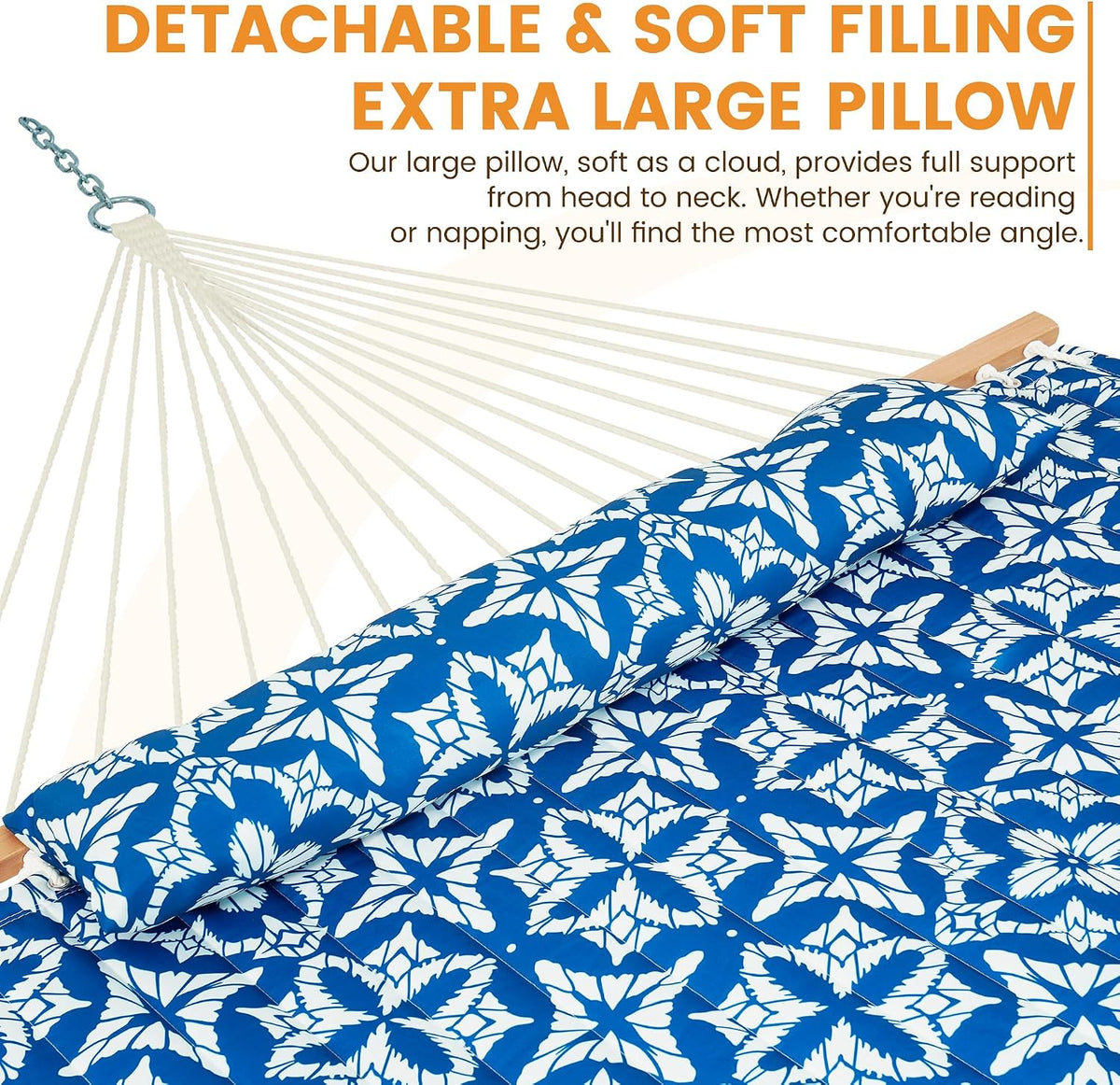 Lazy Daze 12FT Double Quilted Hammock for Outside with Pillow, Floral Navy