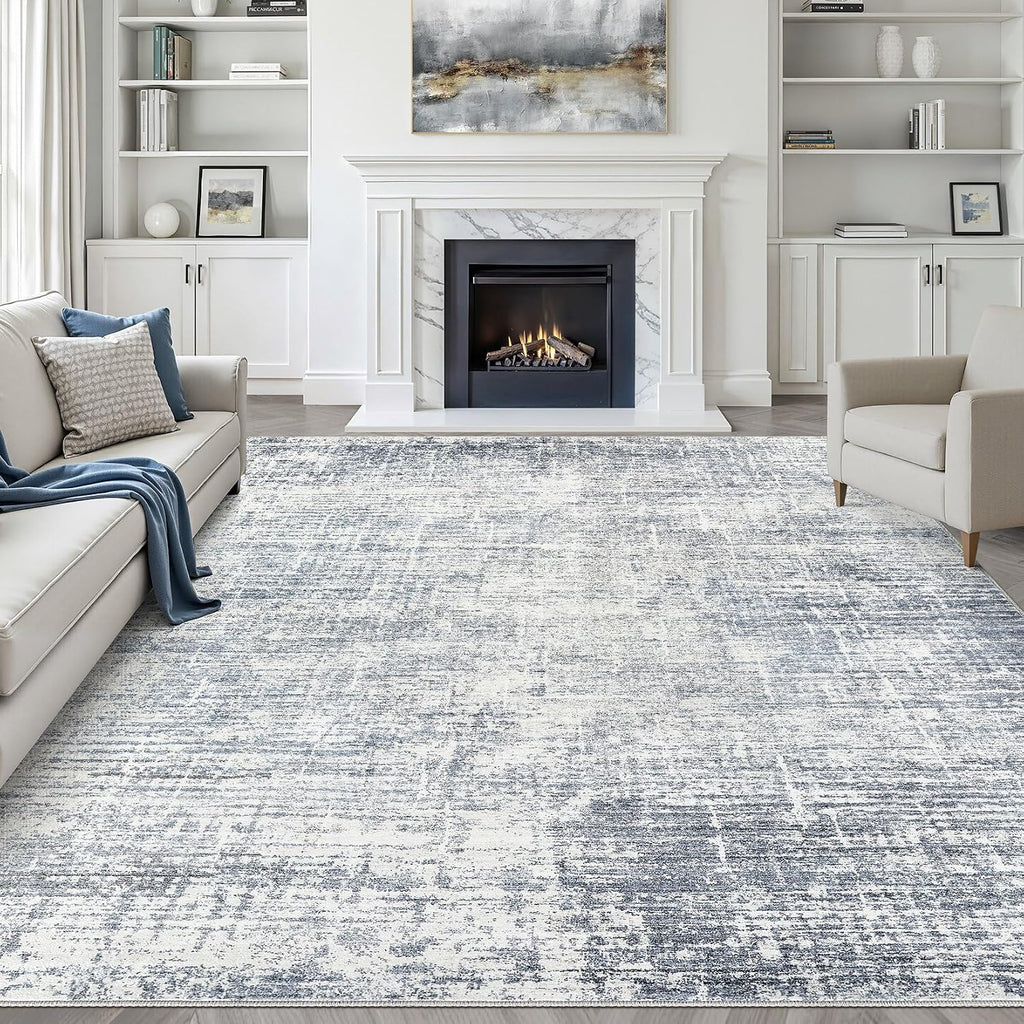 LOONGRUG 9x12 Area Rug Washable Neutral Modern Rug for Living Room Blue