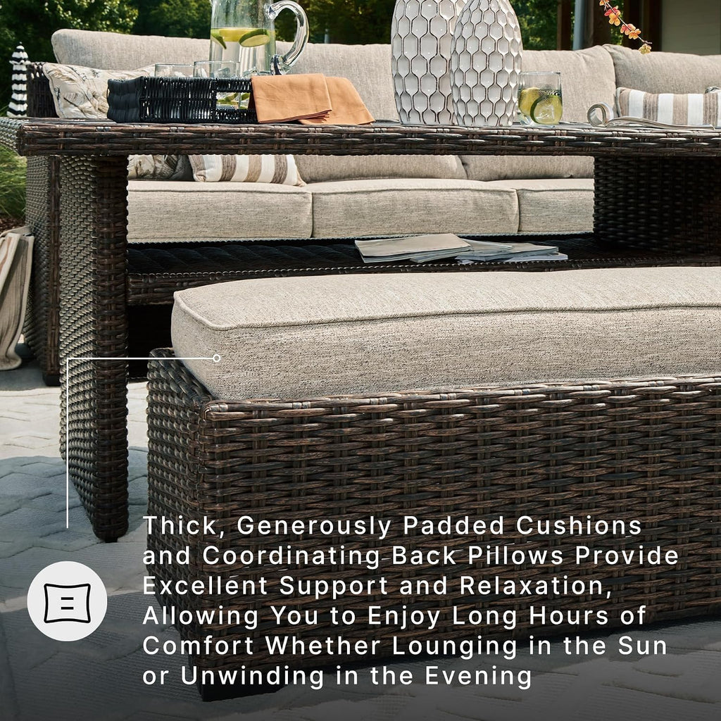 Signature Design by Ashley 3-Piece Patio Sectional with Bench, Brown