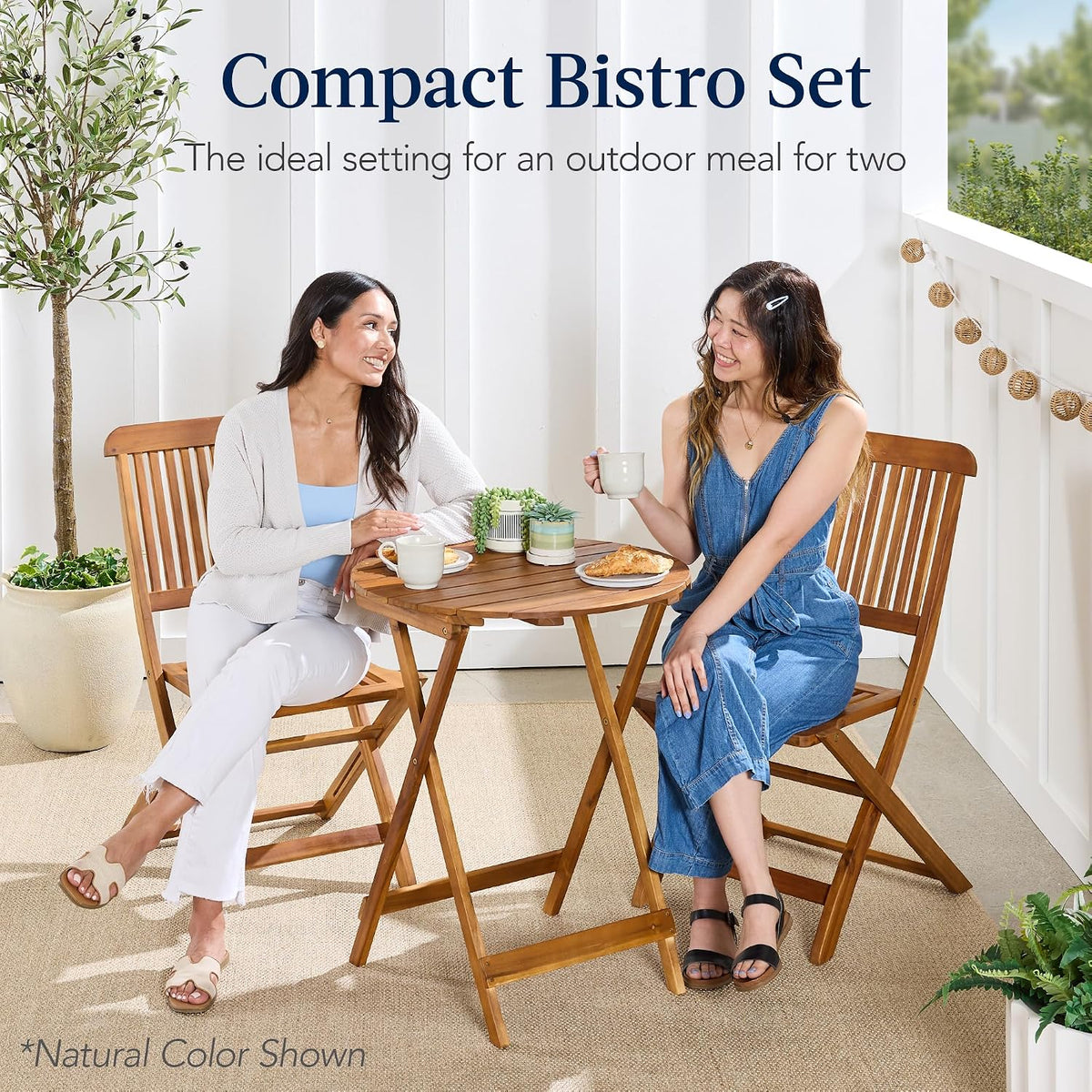 Best Choice Products 3-Piece Acacia Wood Bistro Set, Folding Patio Furniture for Backyard, Balcony, Deck w/ 2 Chairs, Round Coffee Table, Teak Finish - Mint