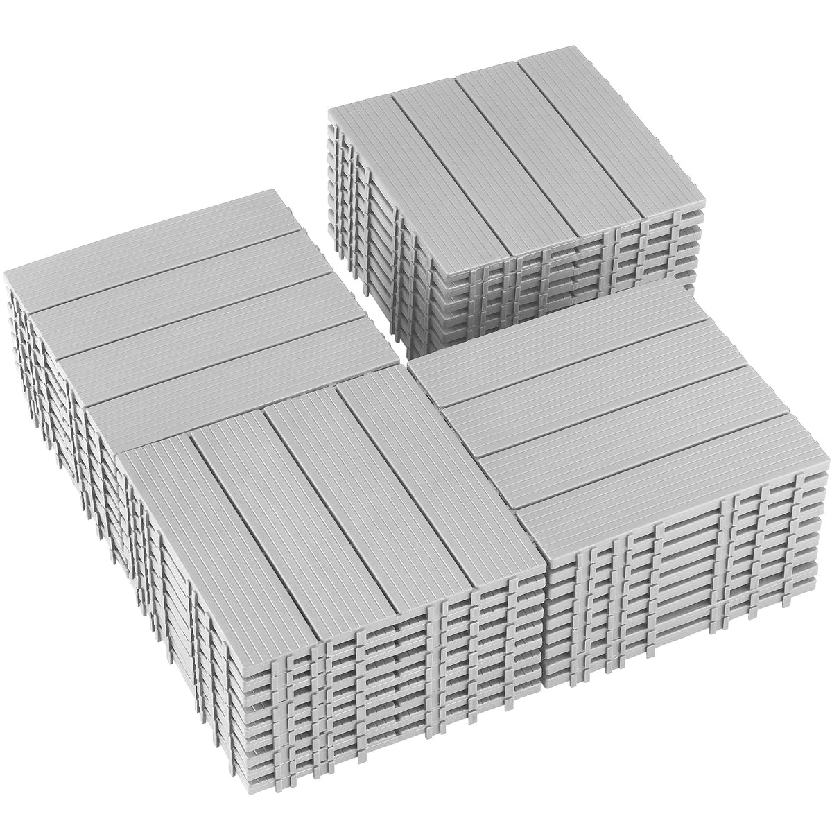 36 PCS Plastic Interlocking Deck Tiles - 12" x 12" Waterproof Indoor Outdoor Flooring All Weather Use, Patio Floor Decking for Porch Poolside Backyard Balcony, Light Grey