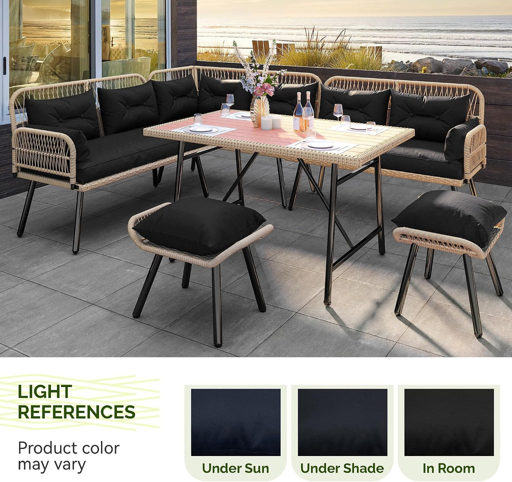YITAHOME L-Shaped Rattan Patio Furniture Set Light Brown & Black
