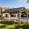 Aoxun 12' x 16' Wood Gazebo with Galvanized Steel Gable Roof, Gray