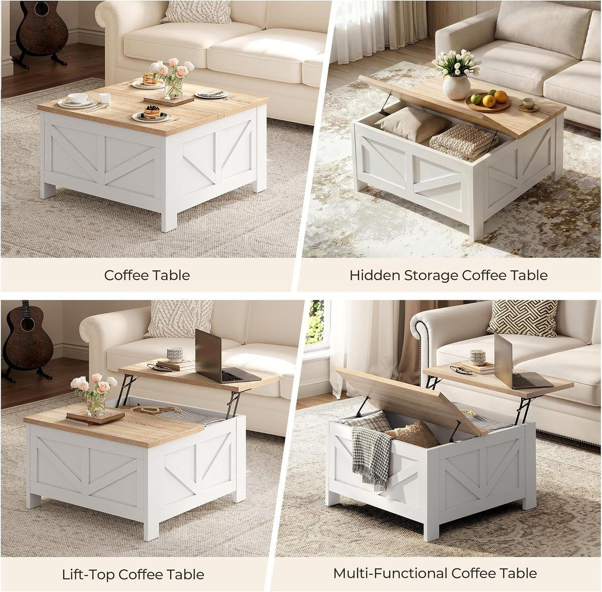 Yaheetech 31.5" Square Lift Top Coffee Table with Storage, White&Light Oak
