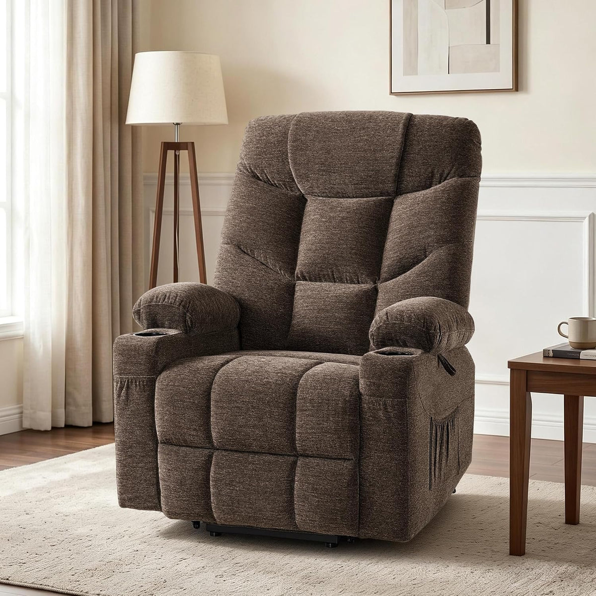 MCombo Power Lift Recliner Chair for Elderly, Fabric 7283 (Brown, Large)