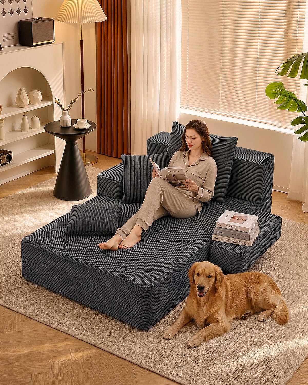 79.5" Oversized Boneless Chaise Lounge, Chaise Lounge Chair Indoor, Black