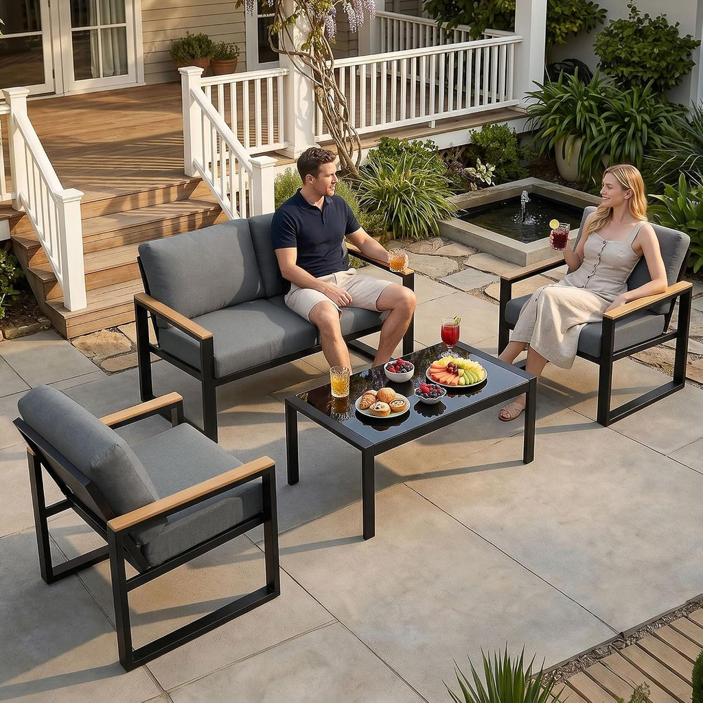 NATURAL EXPRESSIONS 4 Pieces Patio Furniture Sets, Modern Metal Patio Set