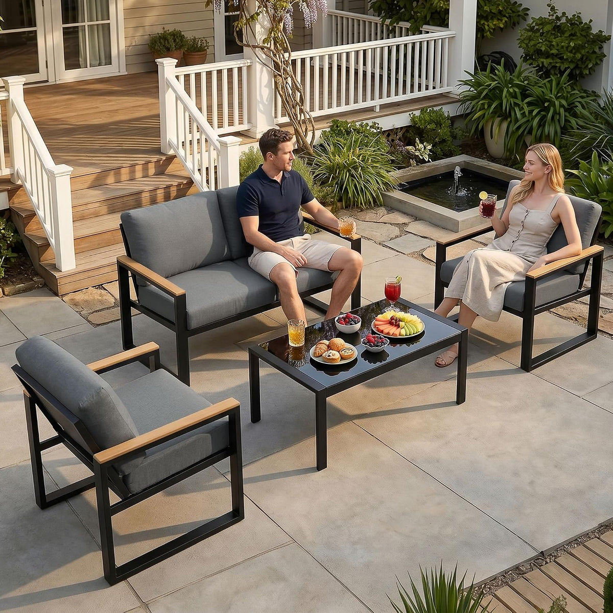 NATURAL EXPRESSIONS 4 Pieces Patio Furniture Sets, Modern Metal Patio Set