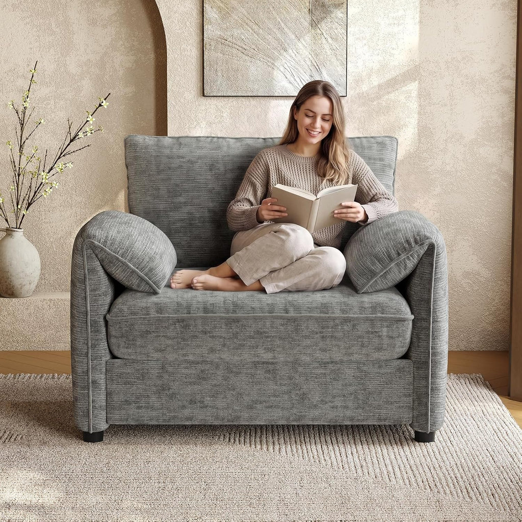 ONBRILL Oversized Accent Chair, 41 Inch Chenille Fabric Armchair, Grey