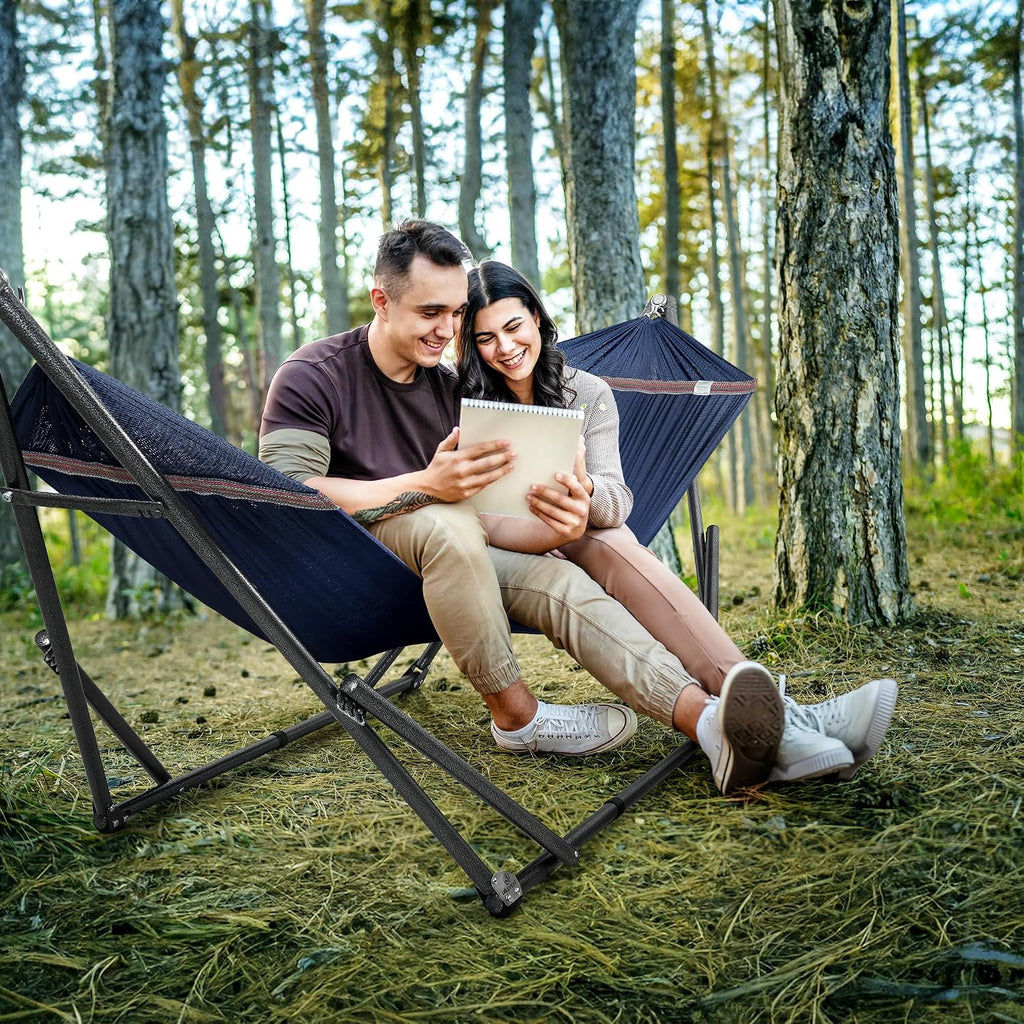 Tranquillo Universal Double Hammock with Stand Included for 2 Persons/Foldable Hammock Stand 600 lbs Capacity Portable Case - Inhouse, Outdoor, Camping, Aegean