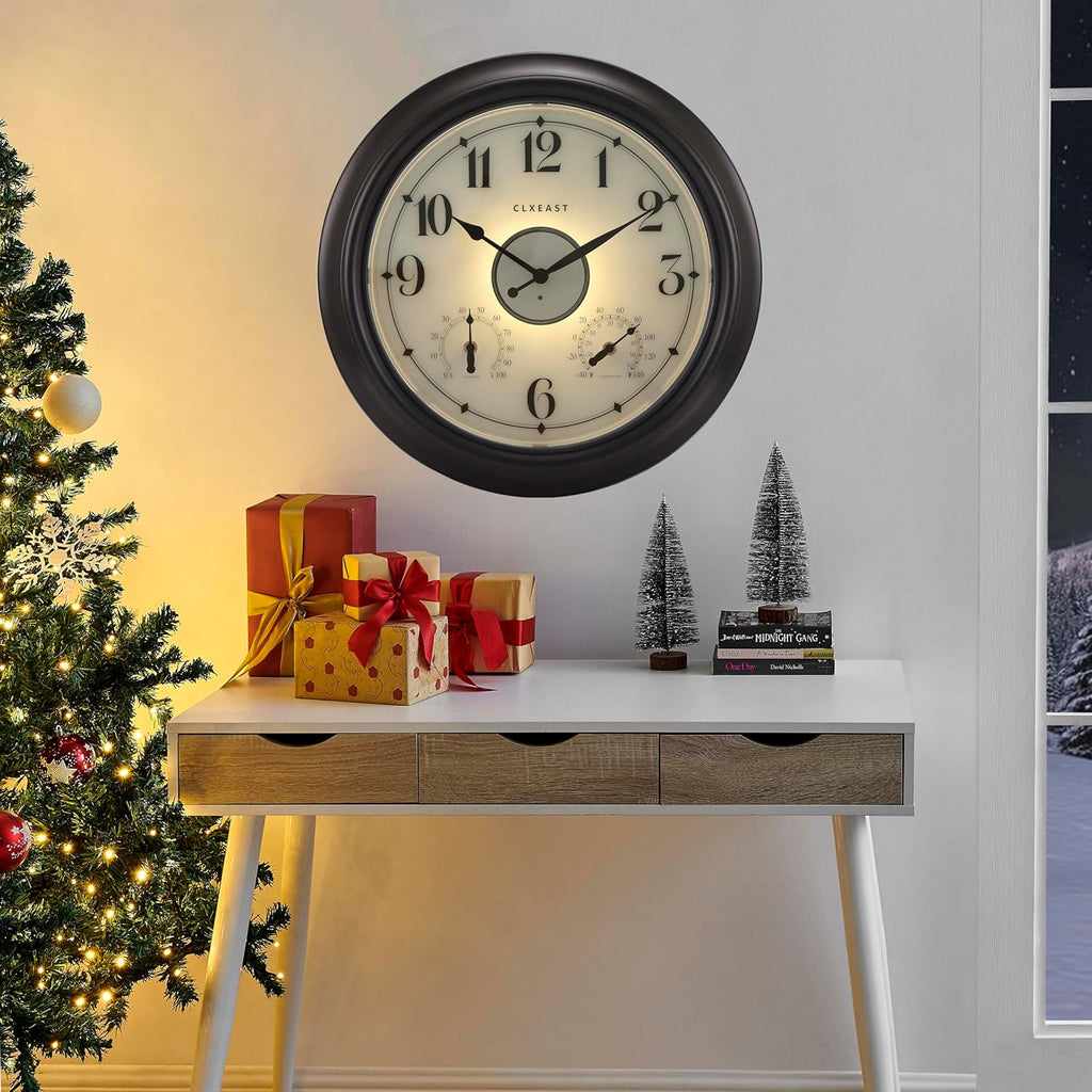 CLXEAST 18 Inch Large Illuminated Outdoor Clocks Waterproof