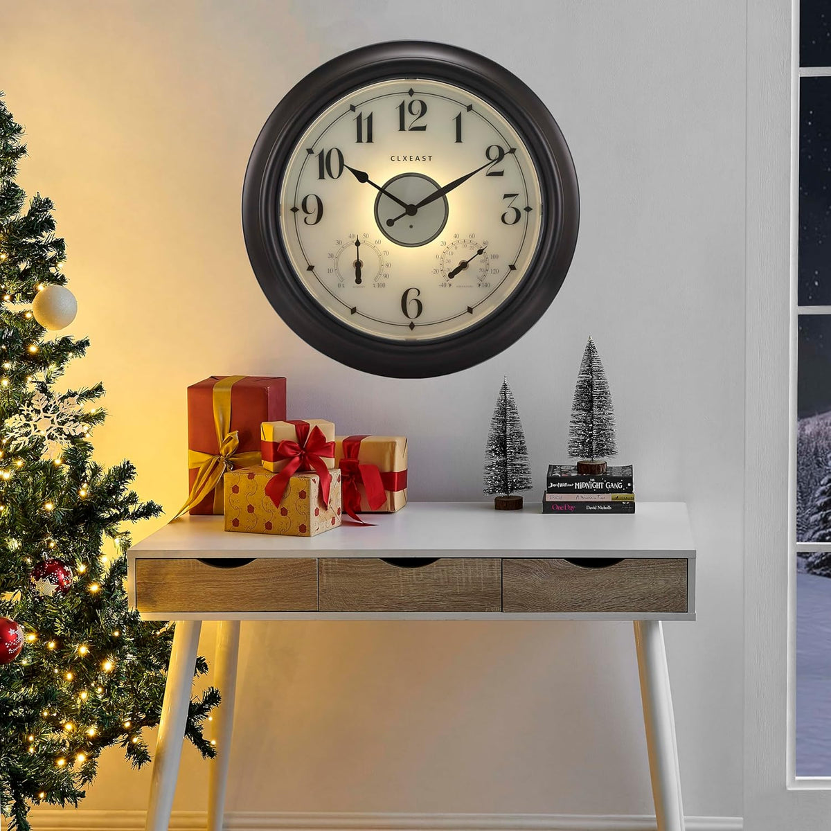 CLXEAST 18 Inch Large Illuminated Outdoor Clocks Waterproof