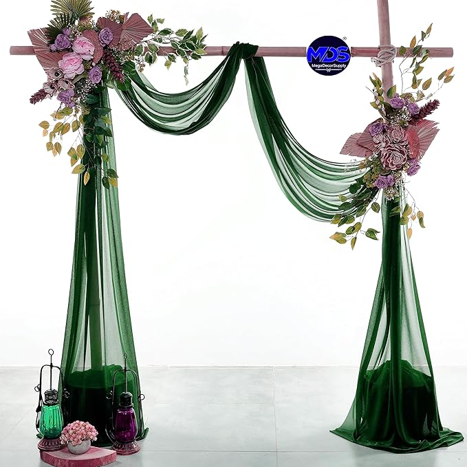MDS Halloween Chiffon Draping Fabric - 2 Panel, 30" Wide x 40ft Long - Sheer Spooky Arbor & Canopy Drapery for Haunted House Backdrops, Party Ceilings, DIY Costumes & Themed Events - Hunter Green (Pack of 2)