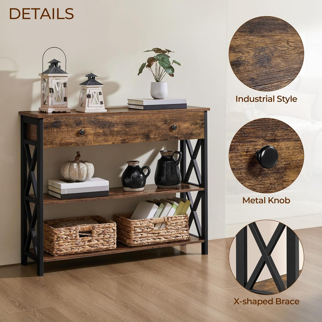 Yaheetech Console Table with Drawer, Rustic Entry Table with 3 Tier Storage