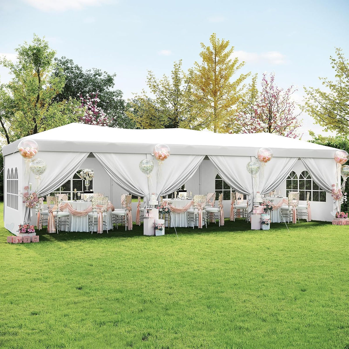 Aoxun 10x30 Pop Up Canopy Tent with LED Light, Party Tent, White