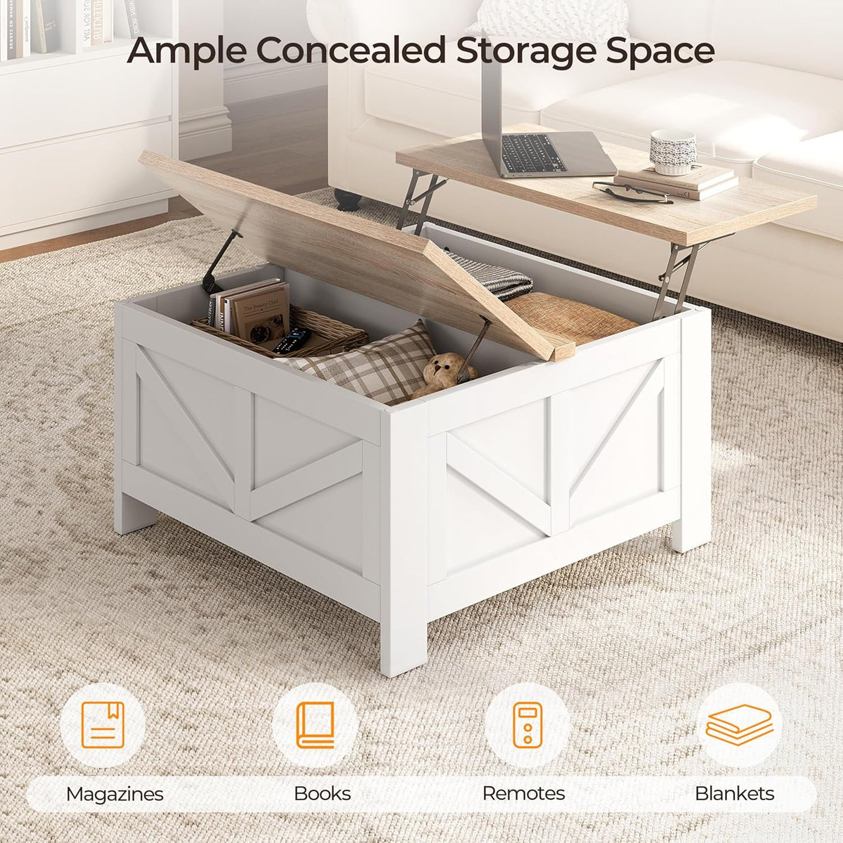 Yaheetech 31.5" Square Lift Top Coffee Table with Storage, White&Light Oak