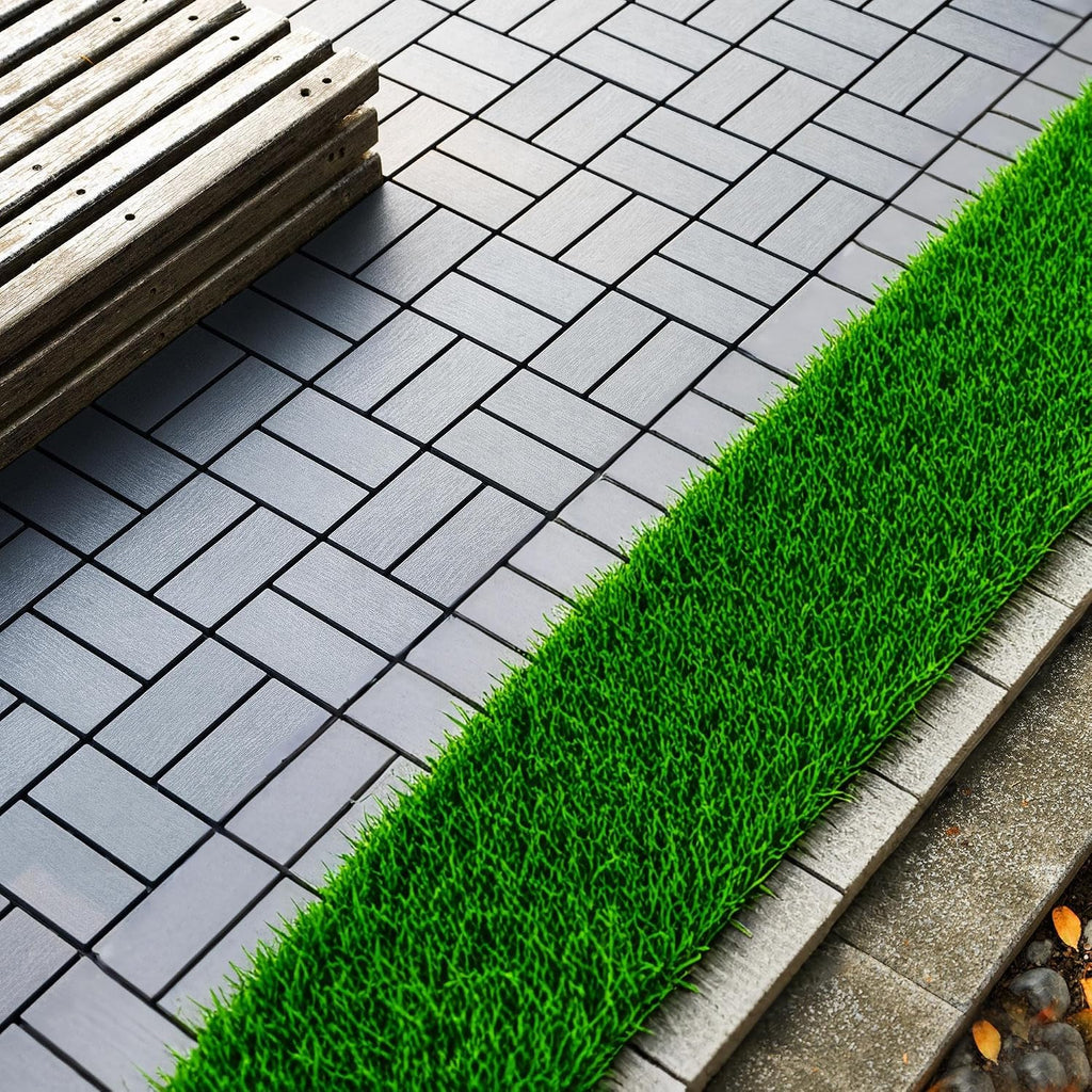 Plastic Interlocking Deck Tiles (44 PCS), 12x12 Inches Waterproof Outdoor Patio Flooring, Easy Snap Balcony Floor Tiles for Garden, Poolside, Backyard, Pathway, Indoor Use, Dark Grey, Grid Pattern