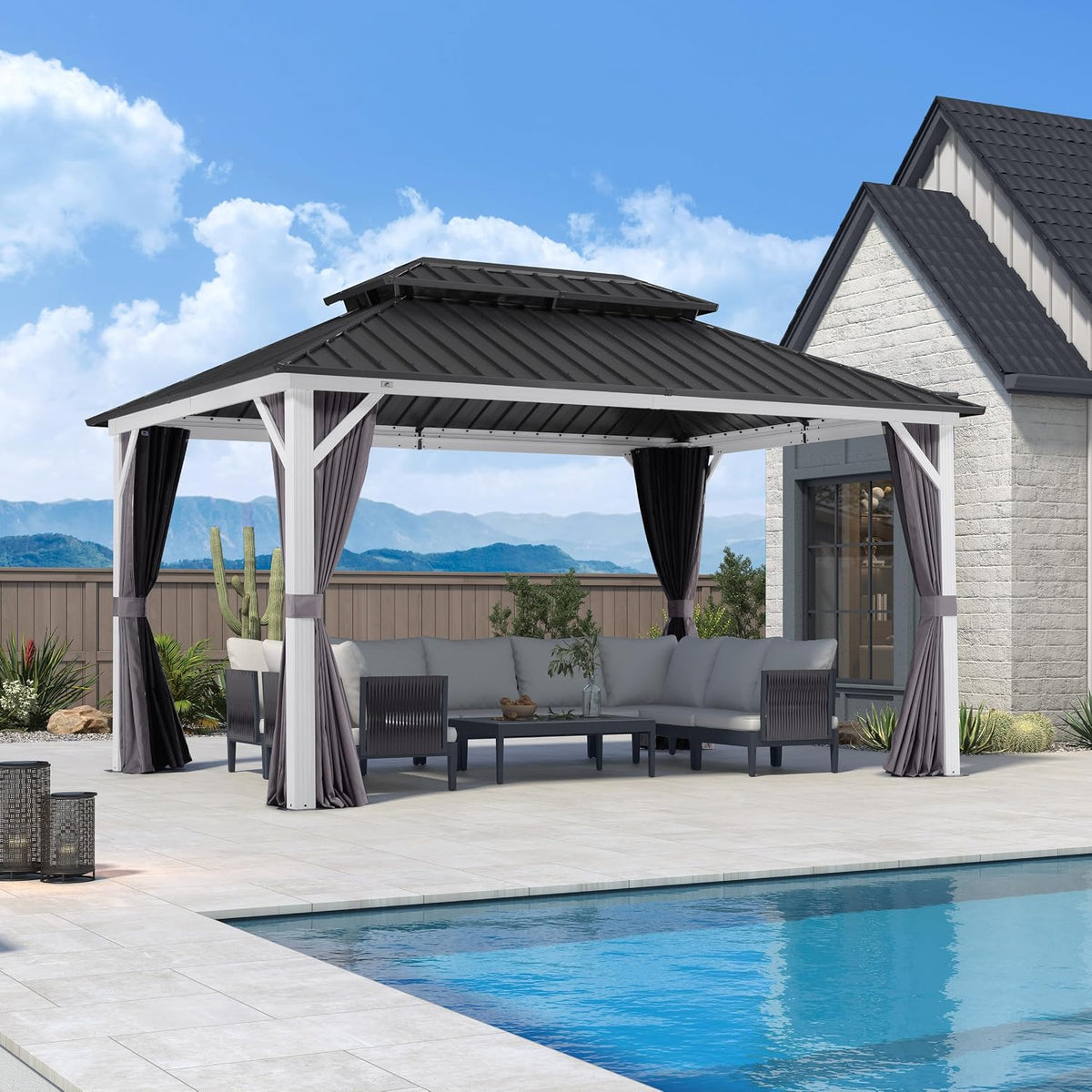 PURPLE LEAF Hardtop Gazebo 10' x 14' Pavilion Wind-Resistant White Frame