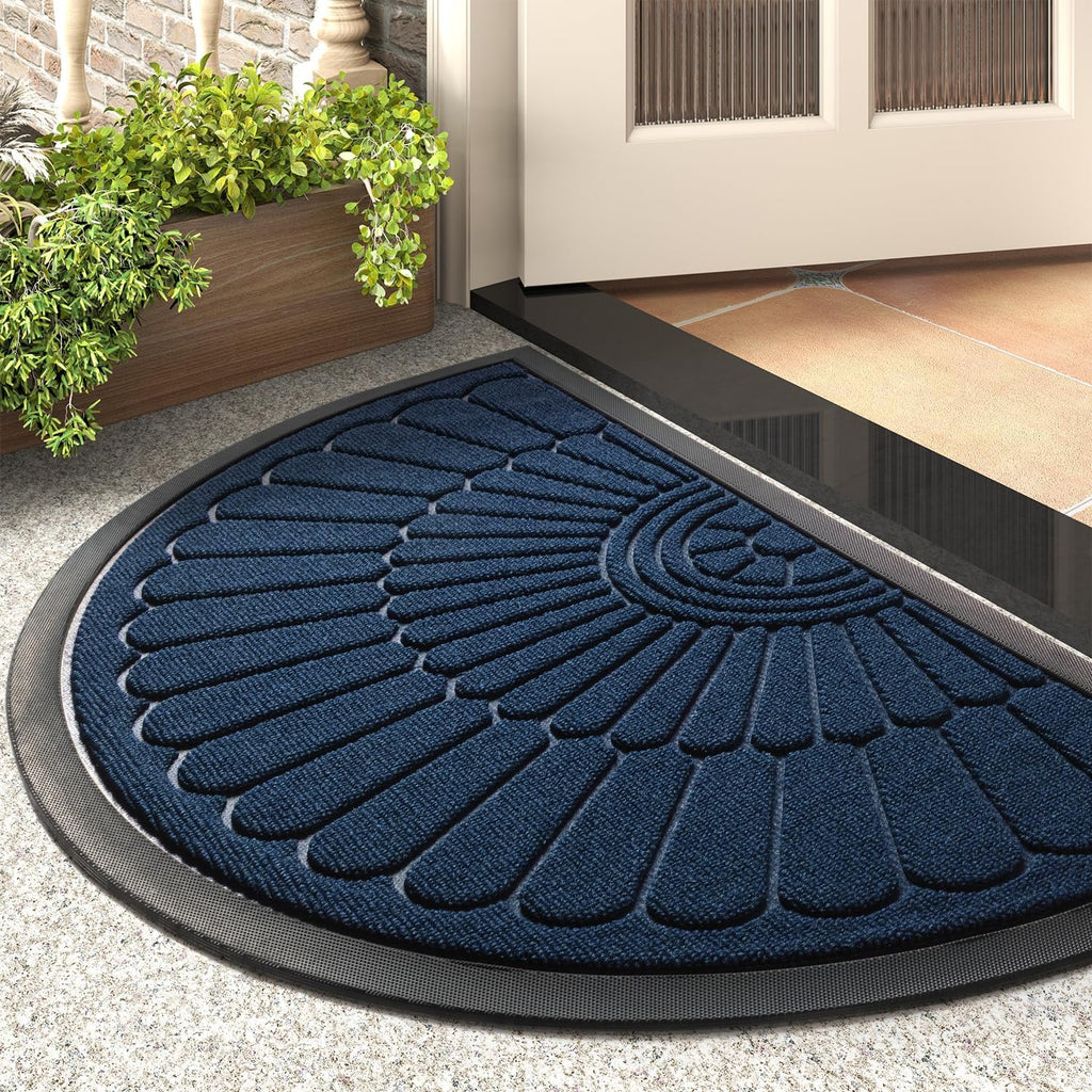 tchdio Semicircular Durable Rubber Doormat- Non Slip Front Door Mat for Outside Inside Entry, Navy Blue 24”x36”