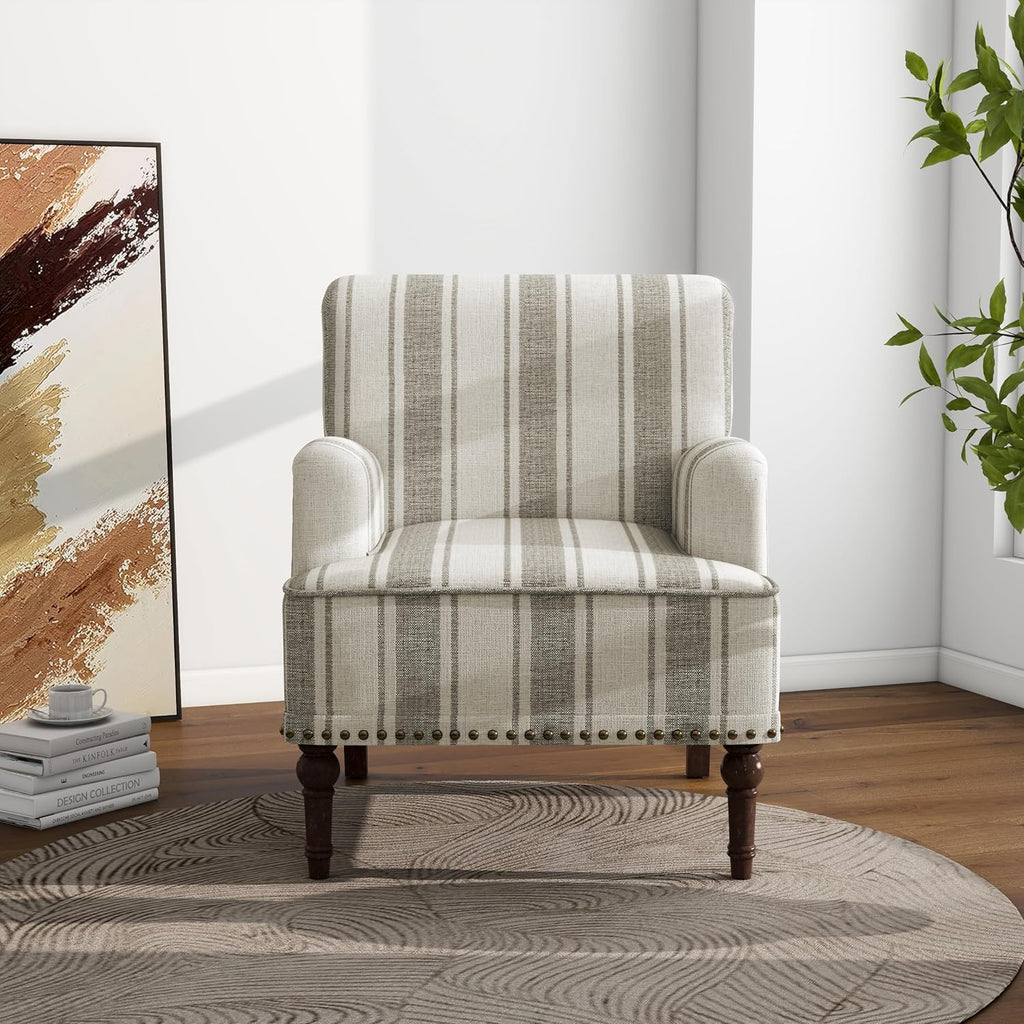 Mid-Century Modern Accent Chair, Brown Stripe, Set of 1