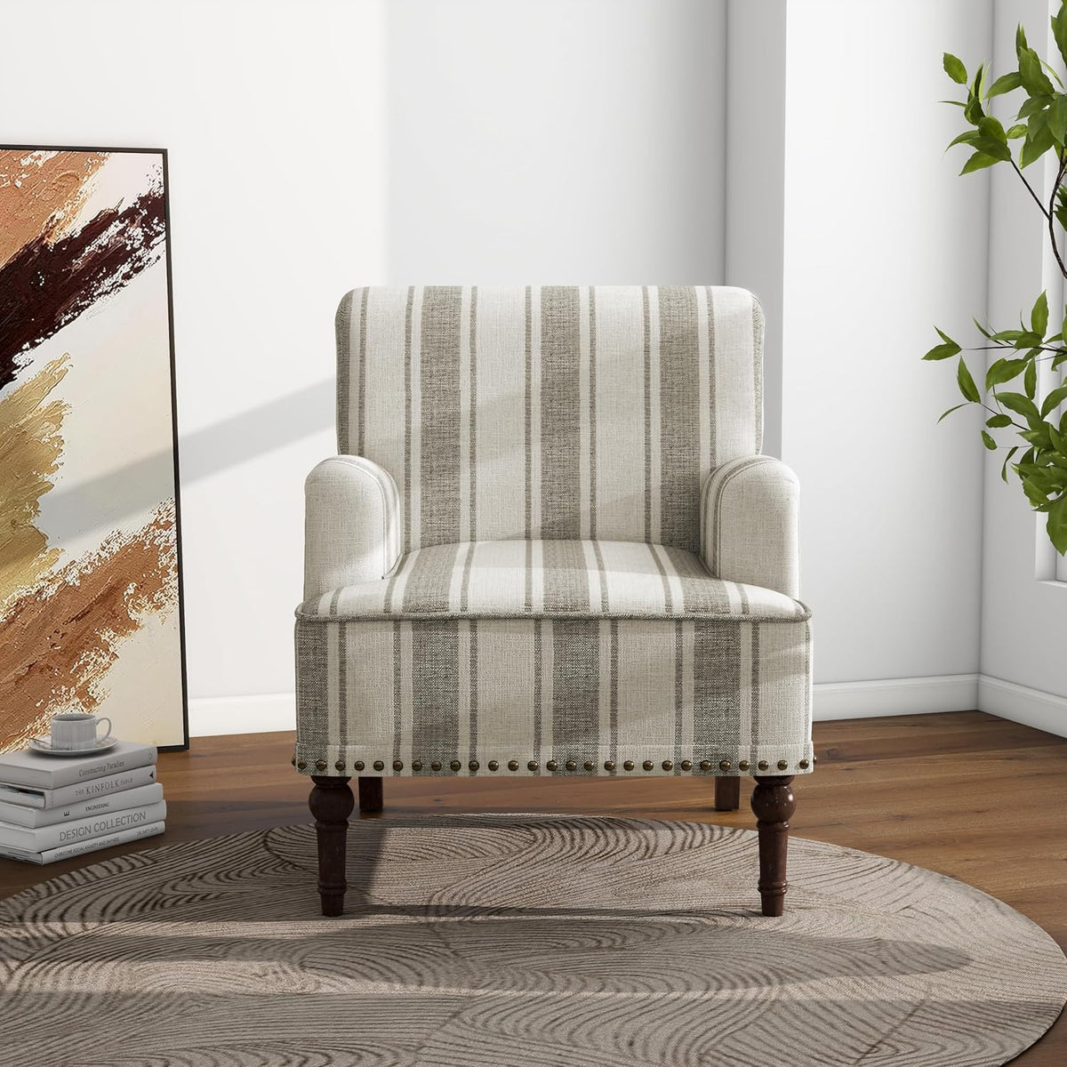 Mid-Century Modern Accent Chair, Brown Stripe, Set of 1