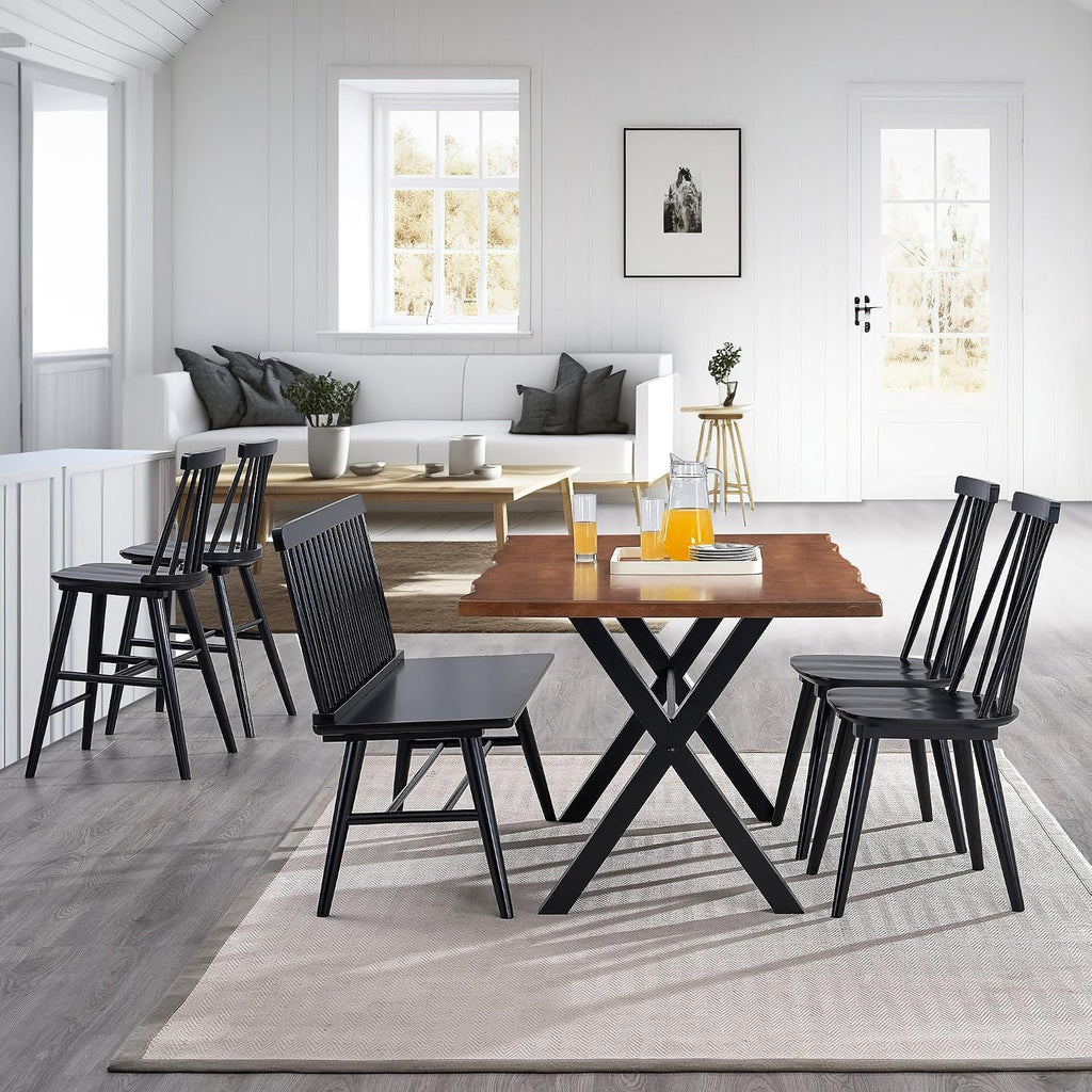 DUHOME Wood Bar Stools Set of 2, Farmhouse Counter Stools 24’’ Barstool with Spindle Back Counter Height Stool Chairs for Kitchen Islands, Black