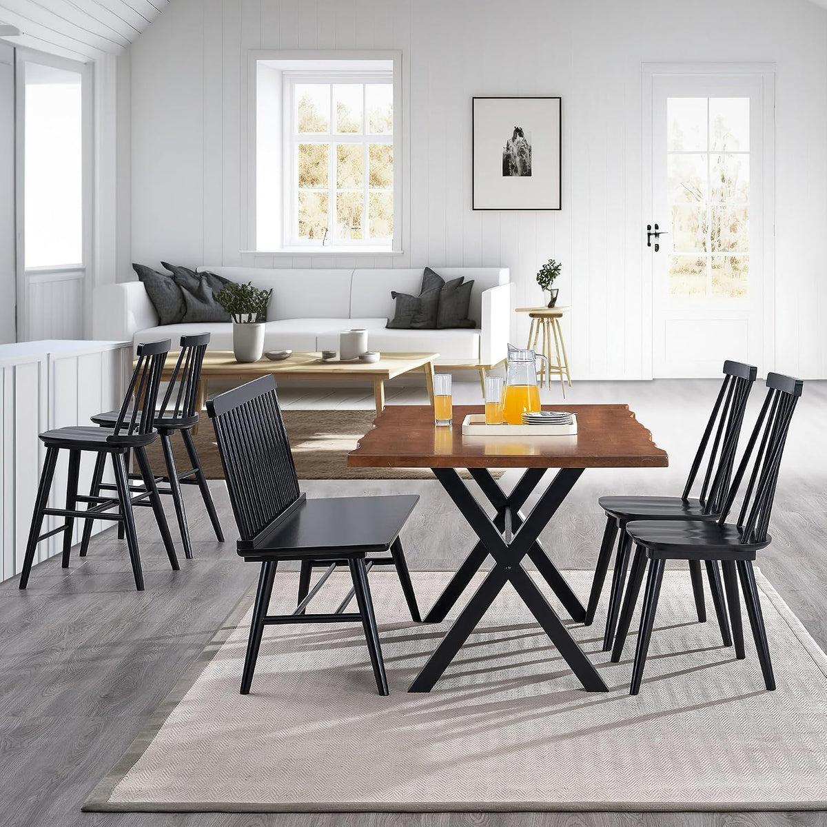 DUHOME Wood Bar Stools Set of 2, Farmhouse Counter Stools 24’’ Barstool with Spindle Back Counter Height Stool Chairs for Kitchen Islands, Black