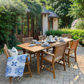 PHI VILLA Patio Dining Chairs, Set of 6, Acacia Wood & Wicker, Wood