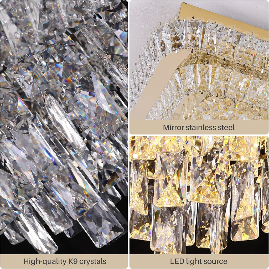 Miuyhji Elegant Crystal Raindrop Ceiling Light Gold Flush Mount Chandelier