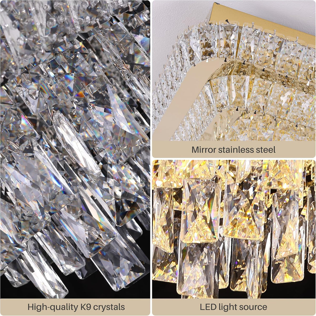 Miuyhji Elegant Crystal Raindrop Ceiling Light Gold Flush Mount Chandelier