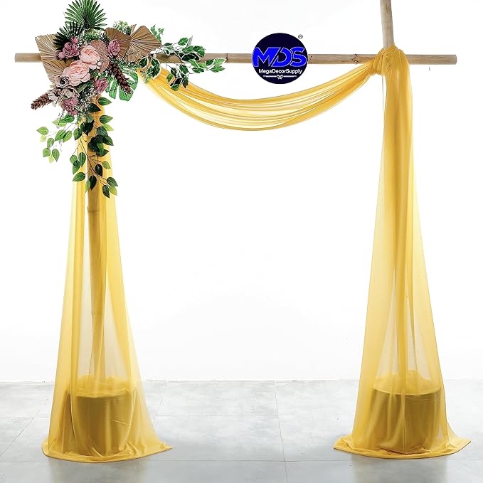 MDS Halloween Chiffon Draping Fabric - 2 Panel, 30" Wide x 30ft Long - Sheer Spooky Arbor & Canopy Drapery for Haunted House Backdrops, Party Ceilings, DIY Costumes & Themed Events - Gold (Pack of 2)