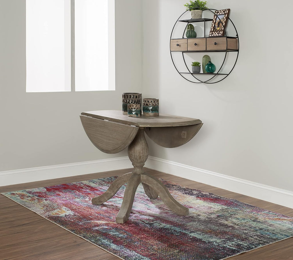 Linon Home Decor Mauro Antique Rustic Brown Drop Leaf Small Dining Table with Pedestal Base