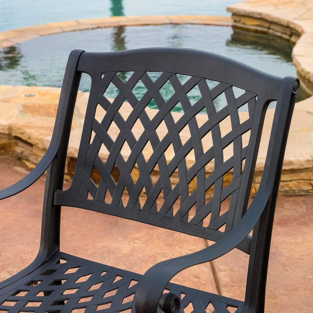 Christopher Knight Home Hallandale Outdoor Cast Aluminum Chairs, 2-Pcs Set, Antique Matte Black