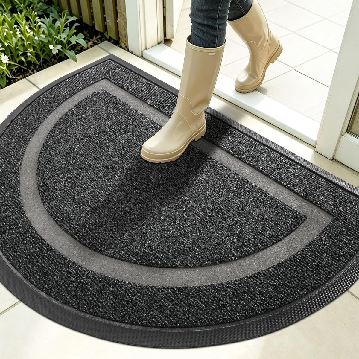 OLANLY Half Circle Front Door Mat Outside 35x23 All-Season Rubber Doormat