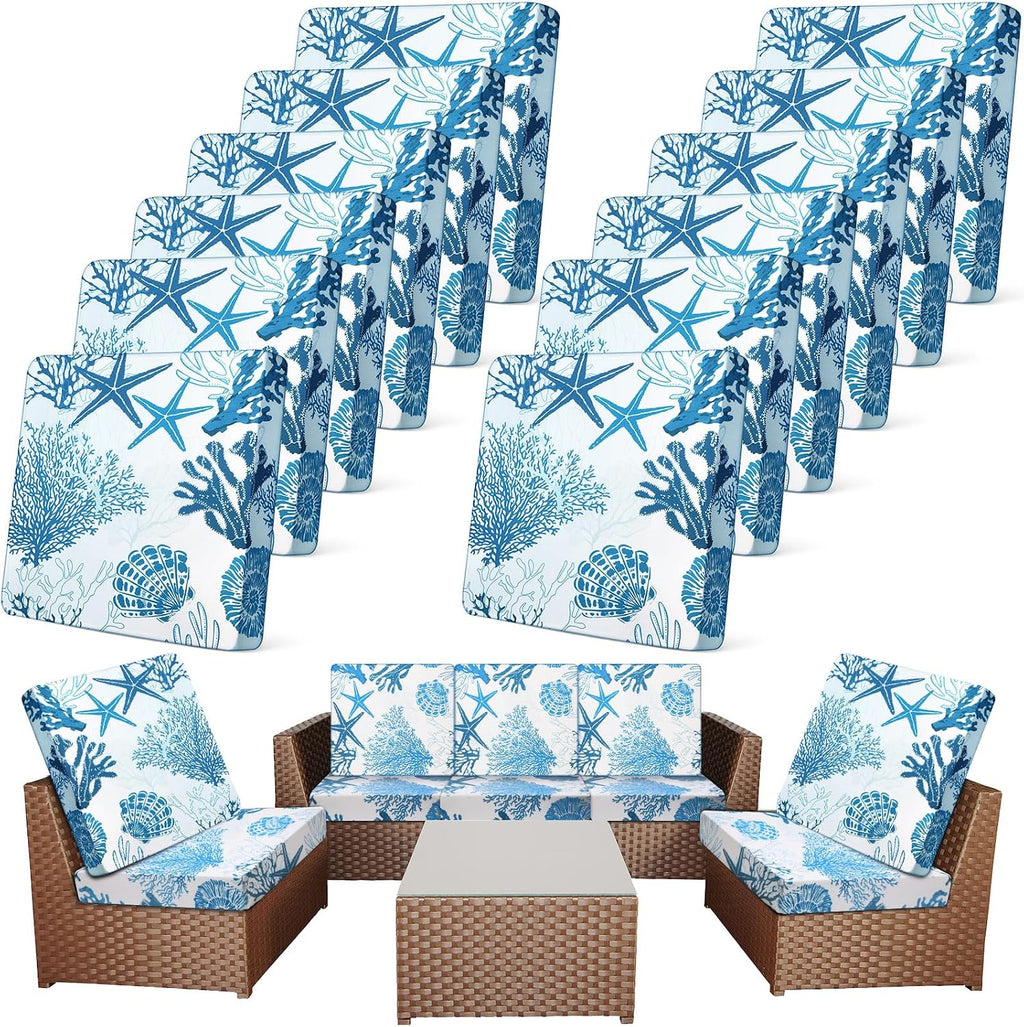 Newwiee 12 Pc Patio Stretch Cushion Covers,Light Blue,Ocean