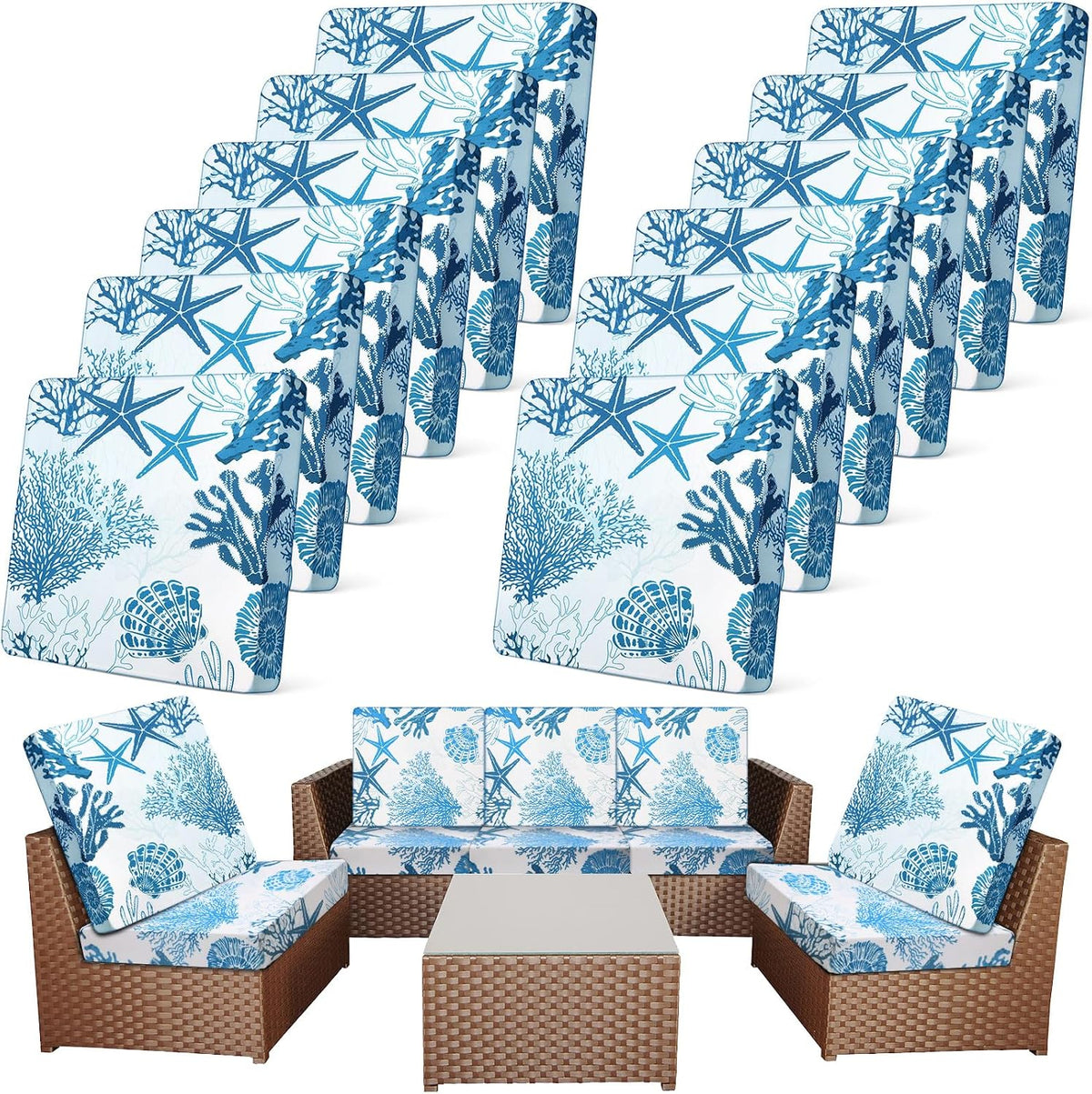 Newwiee 12 Pc Patio Stretch Cushion Covers,Light Blue,Ocean