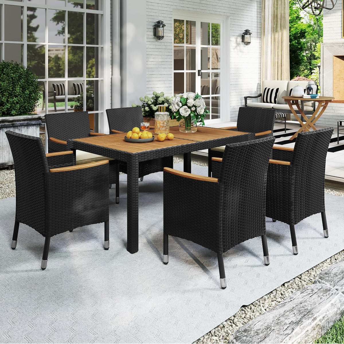 Yaheetech 7 Piece Patio Furniture Set, Outdoor Dining Acacia Wood Table Top