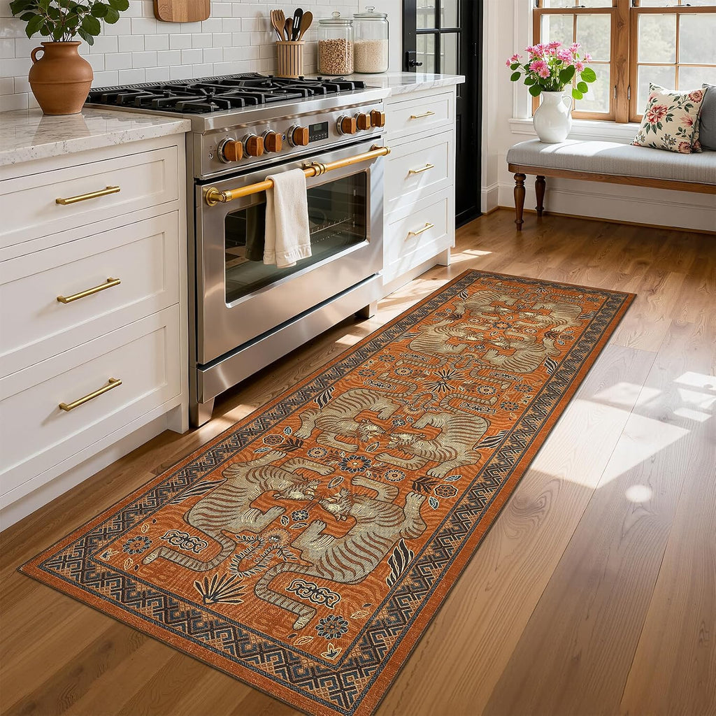 GarveeHome Tiger Print 2.5'x8' Washable Non Slip Runner Boho Hallway Rugs