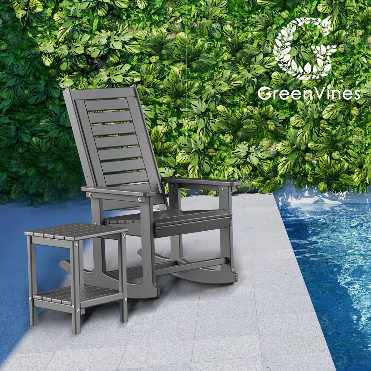 GREENVINES Oversized Outdoor Rocking Chairs Set of 4, HDPE Rocker, Grey