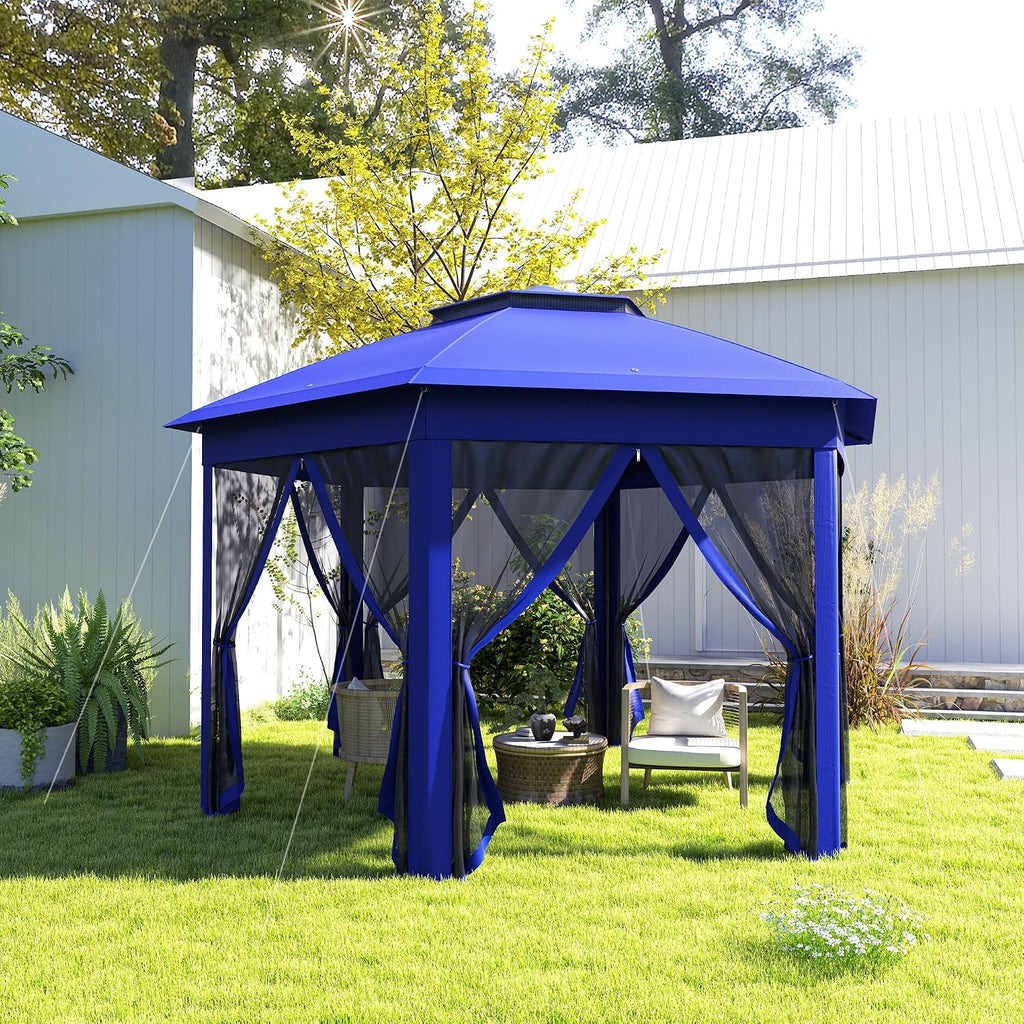 Outsunny 13' x 13' Pop Up Gazebo, Hexagonal Event Tent, Dark Blue and Black