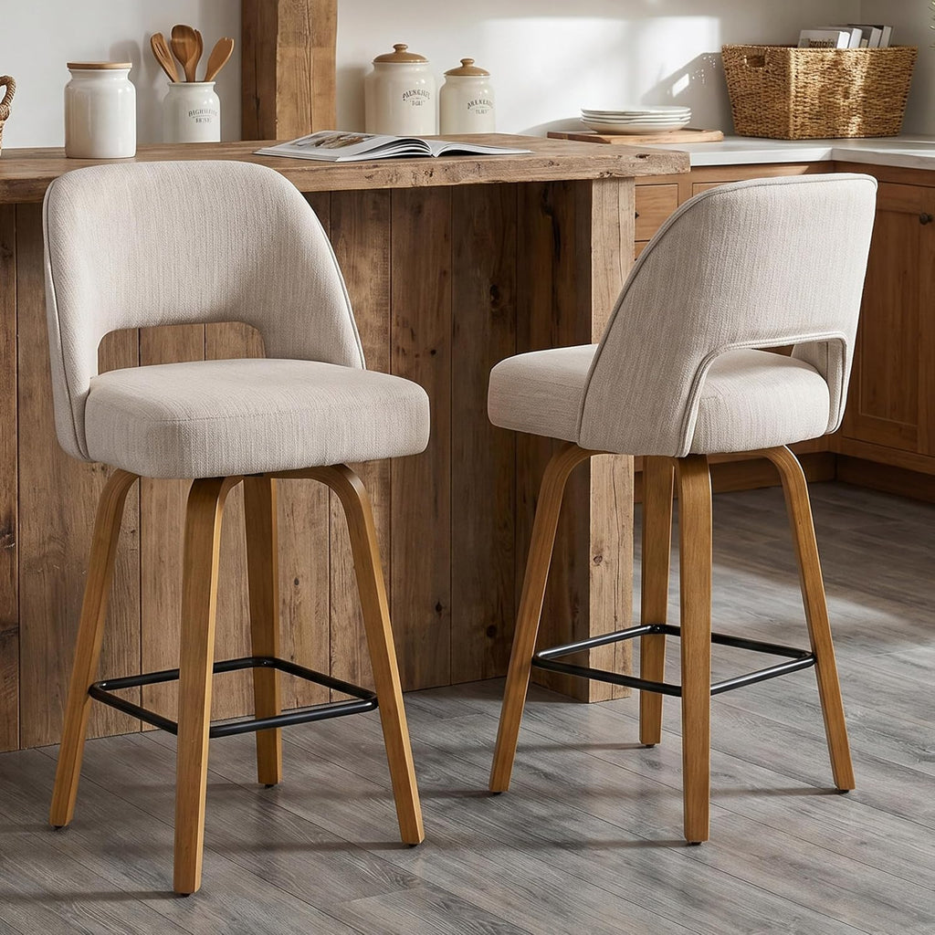Swivel Bar Stools, Set of 2, 26" Counter Height, Beige