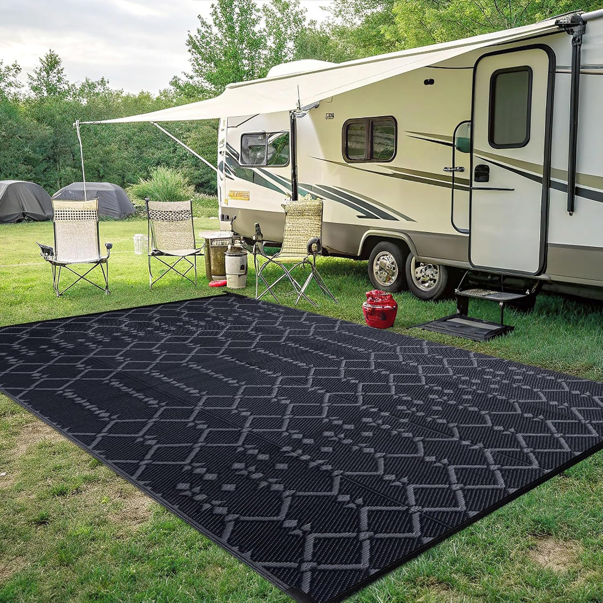 Smiry Outdoor Rug 8x10 ft Waterproof Reversible Boho Mat, Dark Grey