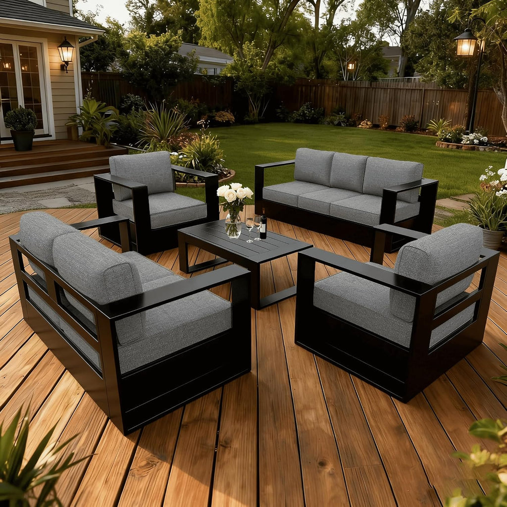 LayinSun 5 Piece Oversized Aluminum Outdoor Furniture Set with Coffee Table