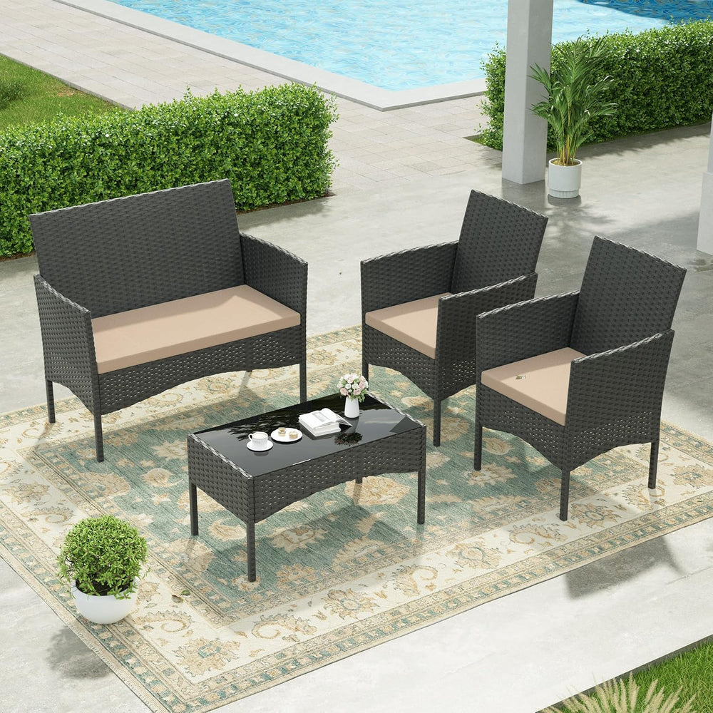 Kullavik 4 Piece Outdoor Patio Furniture Set, PE Wicker Rattan Chairs