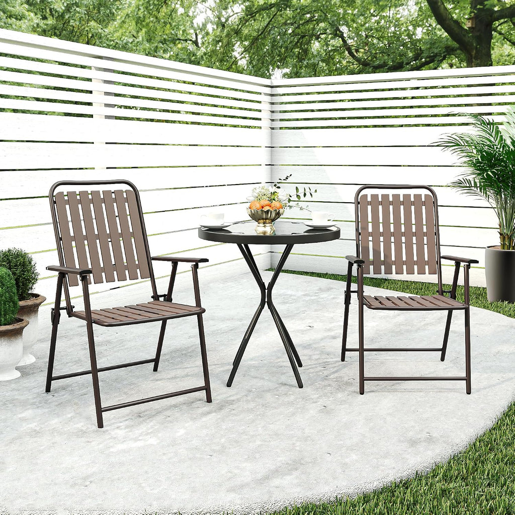 3 Pieces Patio Bistro Set Folding Small Table Chairs Set for 2 Outdoor Bistro Furniture Sets with Glass Coffee Table for Lawn Backyard Balcony Poolside (Set of 2)