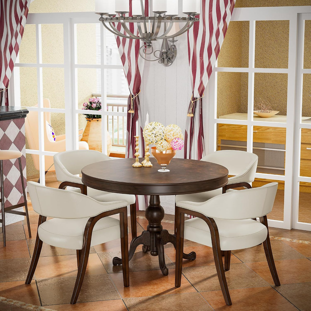 PU Leather Barrel Dining Chair Set of 4, Armchairs Set, No Table