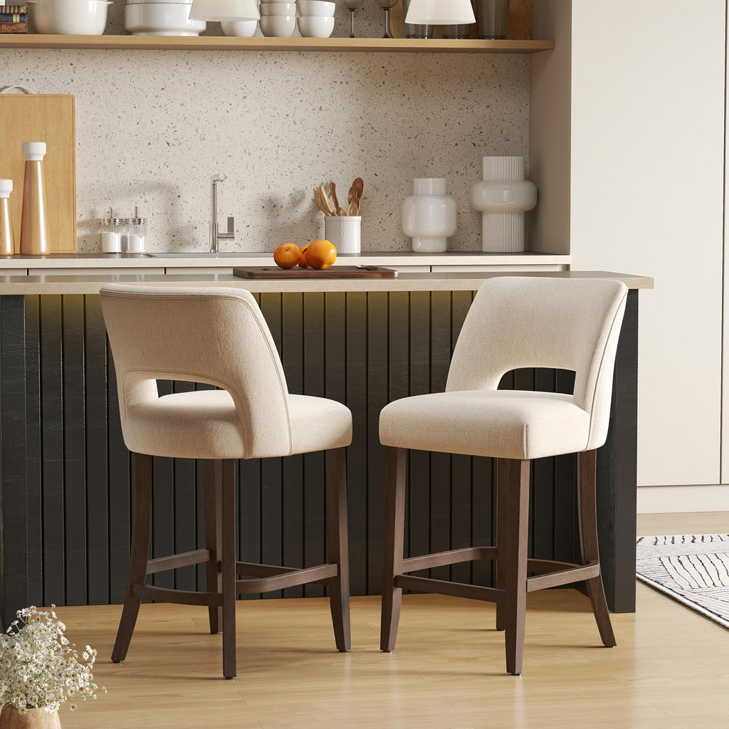 VKNOW Bar Stools Set of 2, 26" Fabric Counter Height Bar Stools, Beige
