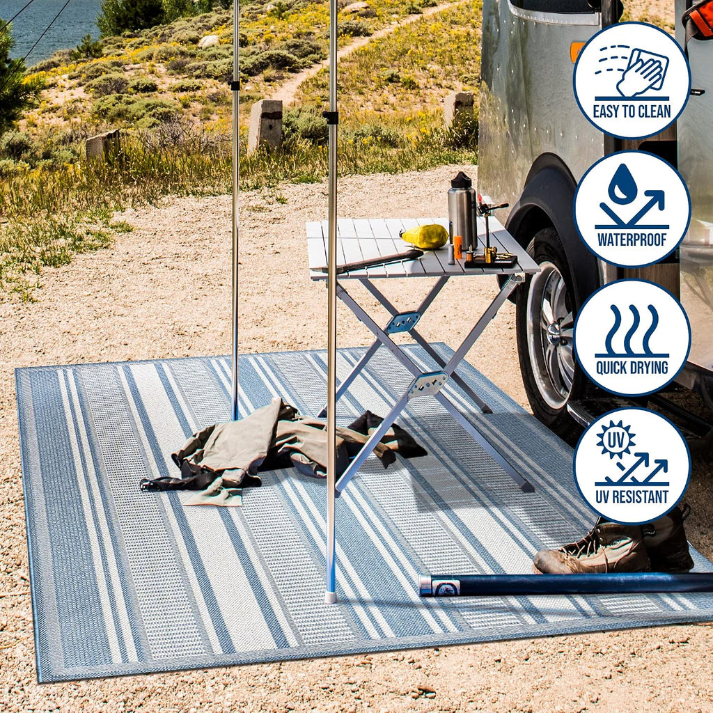 JONATHAN Y Double Stripe Indoor Outdoor Area Rug 3X5 Blue/Light Gray, Haynes Modern for Backyard, Patio, Porch, Easy-Cleaning, High Traffic, Pet-Friendly, Non-Shedding (SMB202E-3)