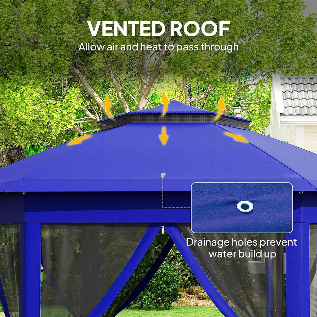 Outsunny 13' x 13' Pop Up Gazebo, Hexagonal Event Tent, Dark Blue and Black